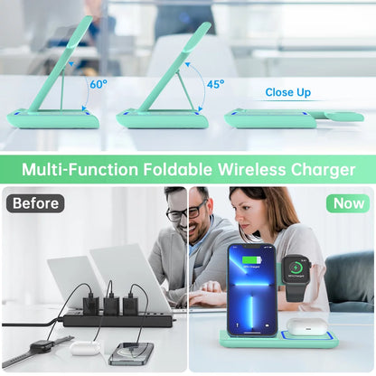 Wireless Charging Station, 2023 Upgraded 18W 3 in 1 Wireless Charger Stand for Iphone 15/14/13/12/11 Pro/Xs, Airpods 3/2/1/Pro, Iwatch Series 8/7/6/5/4/3,Samsung Phones(Green)