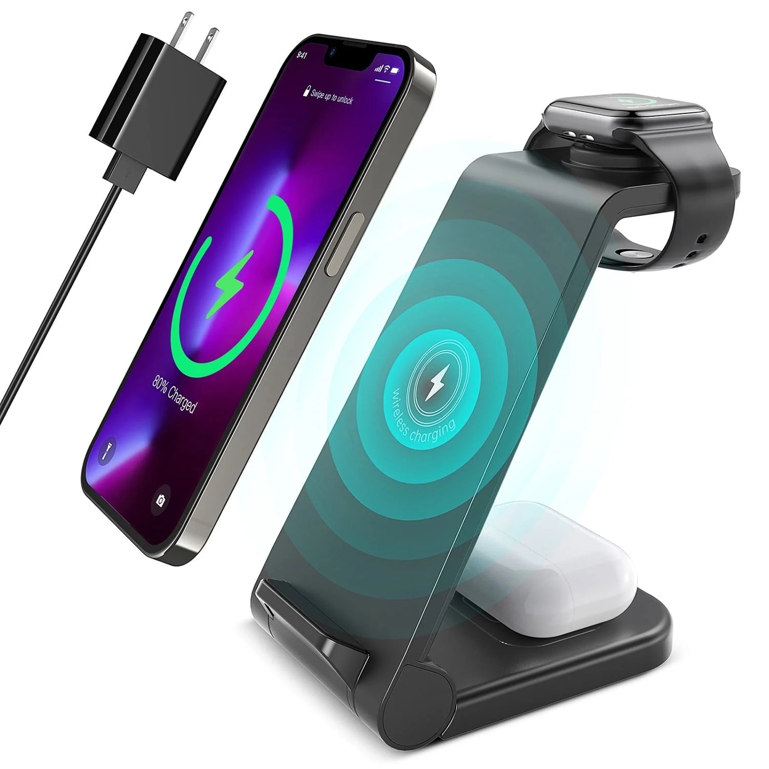 Wireless Charger, 23W 3 in 1 Charging Station, Fast Charging Dock for Iphone 16/15/14/13/12/11 Pro Max, Airpods 4/3/2/Pro, Iwatch Series 10/9/8/7/6/5/SE/4/3/2, Samsung Charger Stand (Pink)