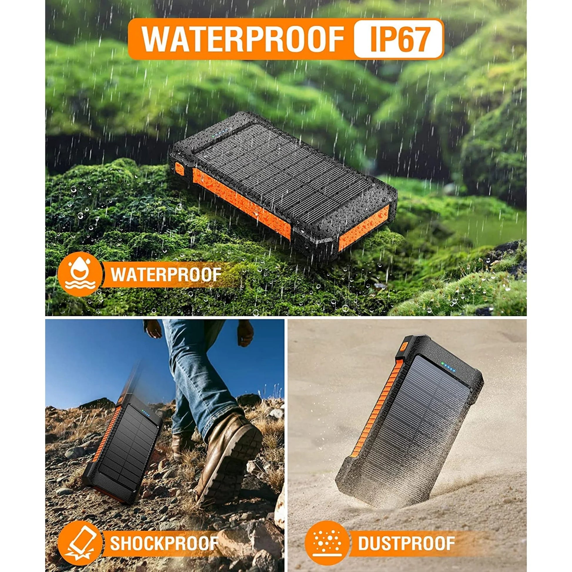 26800Mah Solar Power Bank Portable Charger, Waterproof Solar Charger with Suction Cup Mount, Solar Battery Pack with Flashlight, Solar Phone Charger Compatible with Iphone, Android