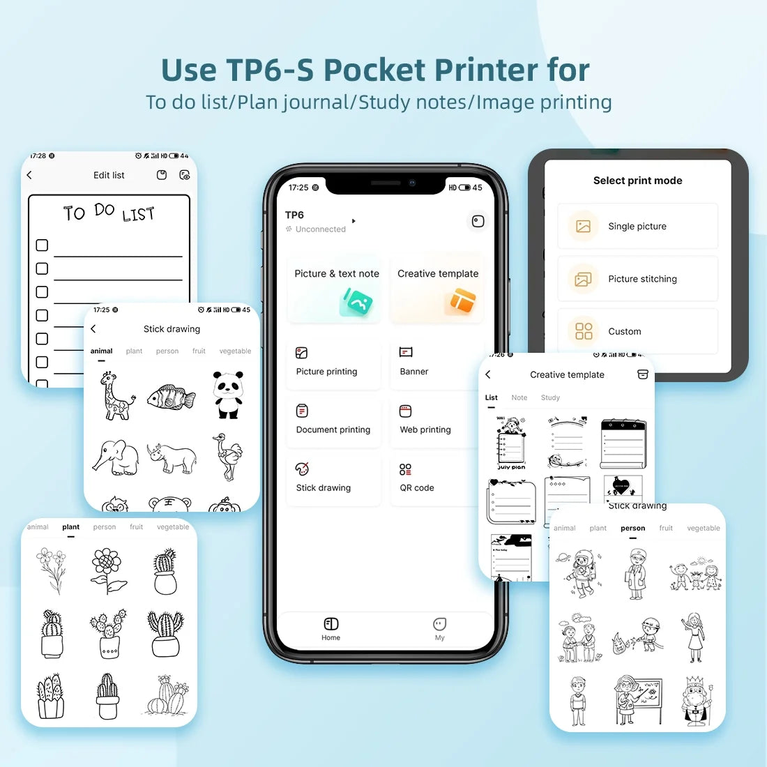 TP6-S Mini Pocket Printer "Photo Printers" with USB Cable & User Manual, White