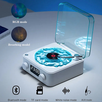 Retro Waves Vinyl Player White Noise Bluetooth Speaker Sleep Aid Turntable Speaker with Dynamic Water Ripple RGB Light