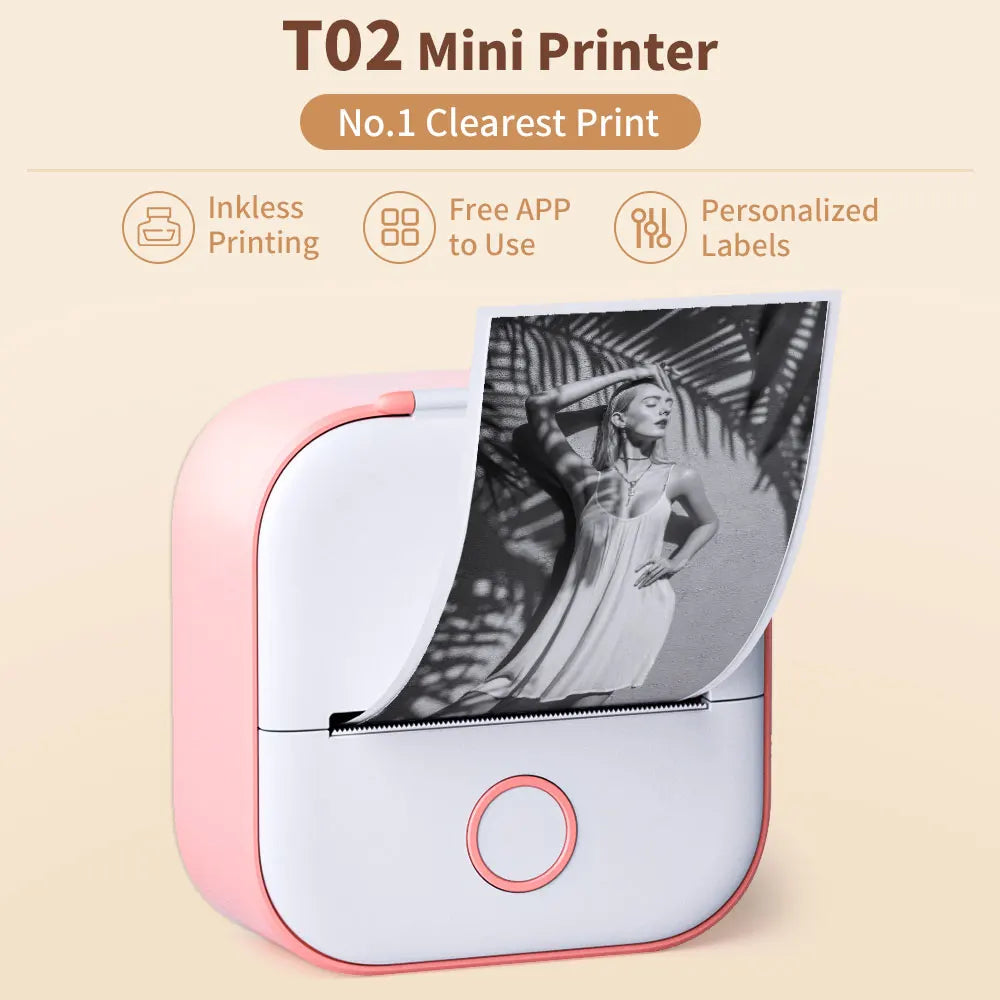 Portable Mini Thermal Printer T02 Mini Pocket Label Printer DIY Self-Adhesive Sticker Label Machine Various Label Paper