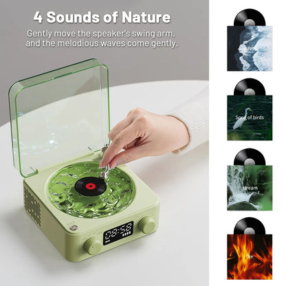 Retro Waves Vinyl Player White Noise Bluetooth Speaker Sleep Aid Turntable Speaker with Dynamic Water Ripple RGB Light