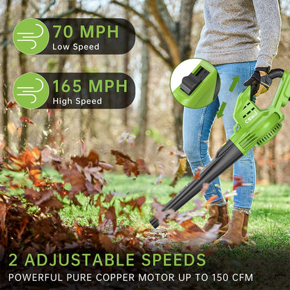 Leaf Blower, 20V Cordless Leaf Blower with 2 X 2.0 Ah Battery & Charger, Electric Leaf Blower for Lawn Care, 2 Speed Mode, 320CFM 165MPH Battery Powered Leaf Blower for Patio, Garden Cleaning